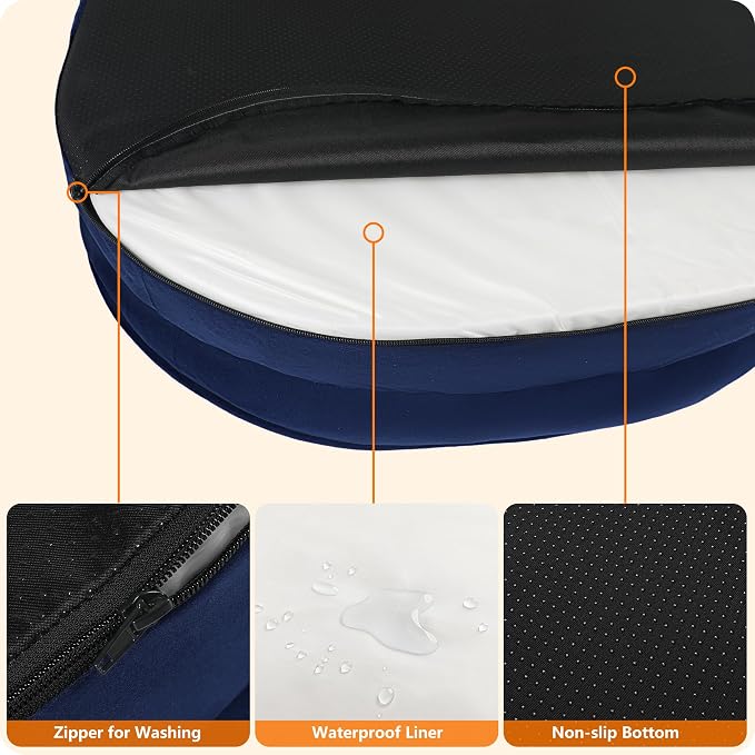 Dwanton Orthopedic Dog Bed for Extra Large Dogs with Gel Memory Foam, Waterproof Dog Sofa, Washable Pet Bed with Four Sided Bolster Cushion, Removable Cover & Non-Slip Bottom, 45", Navy Blue