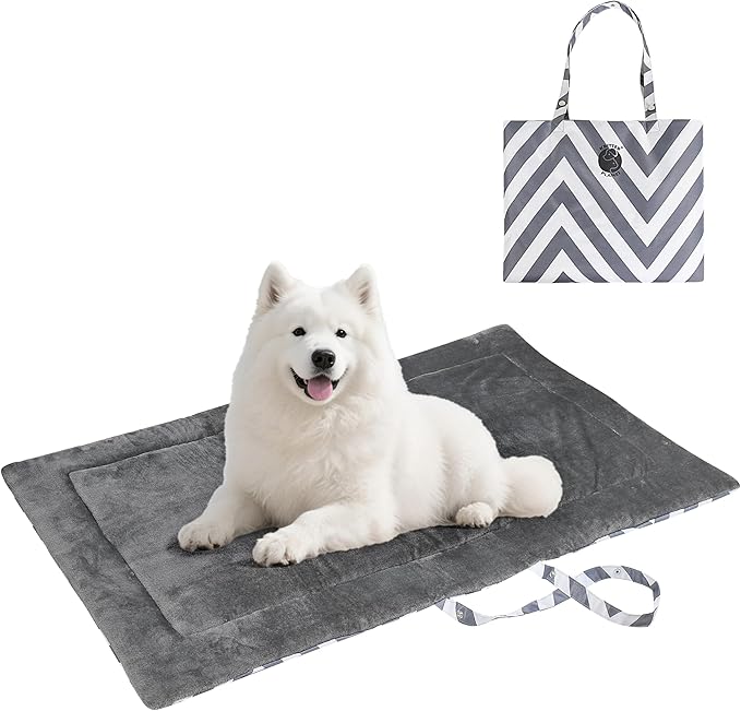 Kritter Planet Waterproof Foldable Dog Bed Pad for Camping & Travel, Portable Roll-Up Dog Bed Car Seat Pet Cushion Mat with Handles for Medium & Large Dogs, Indoor & Outdoor Use