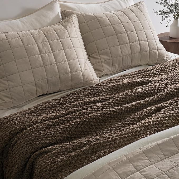EVERGRACEHOME Chunky Polyester Knit Throw Blanket for Couch, Soft Luxurious Oversized King Moss Stitch Blanket for Bed, Large Cozy Farmhouse Knitted Throw for Sofa, Cocoa Brown, 108" x 92"