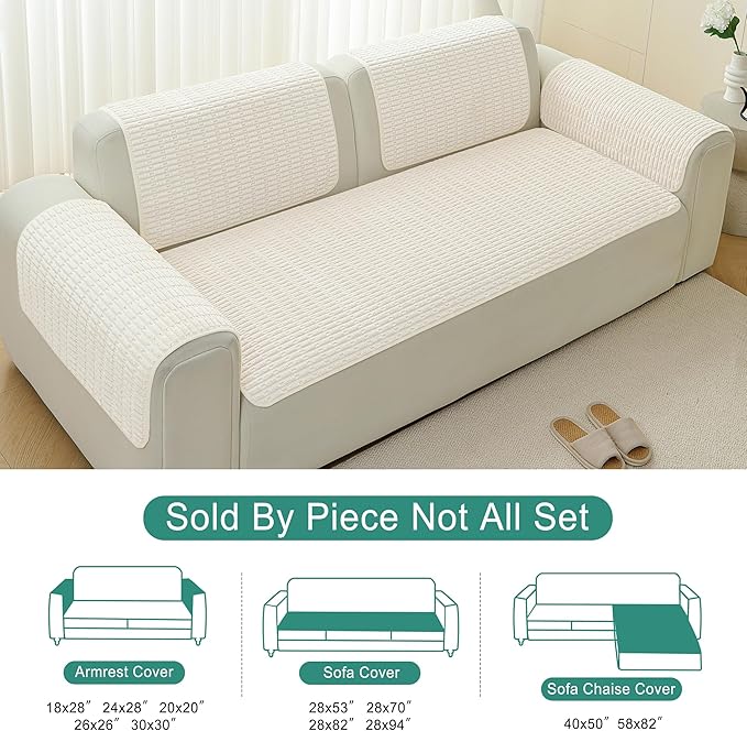 Foxdecor Couch Arm Covers Sofa Arm Cover, Arm Chair Covers Set of 2, Non-Slip Chair Arm Covers, Arm Rest Cover for Sofa, Armchair Slipcovers Couch Protector (Cream 24x28 inch)