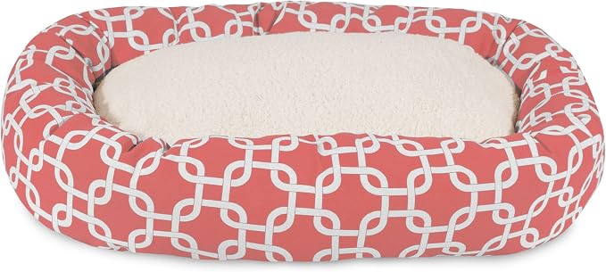 Majestic Pet 40 Inch Links Sherpa Calming Dog Bed Washable – Cozy Soft Round with Spine for Head Support - Fluffy Donut 40x29x9 (inch) – Round Pet Bed Large - CORAL