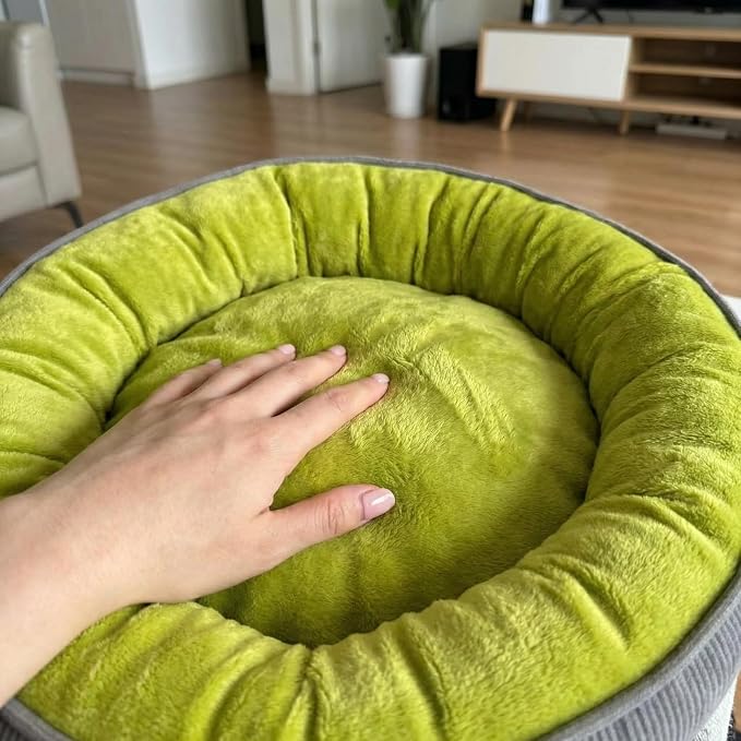 Calming Dog Bed for Small Dogs 18"x20" - Washable Donut Pet Bed with Anti-Slip Bottom, Soft Puppy Bed for Indoor Kittens and Cats with Removable Cover (Lime Green)