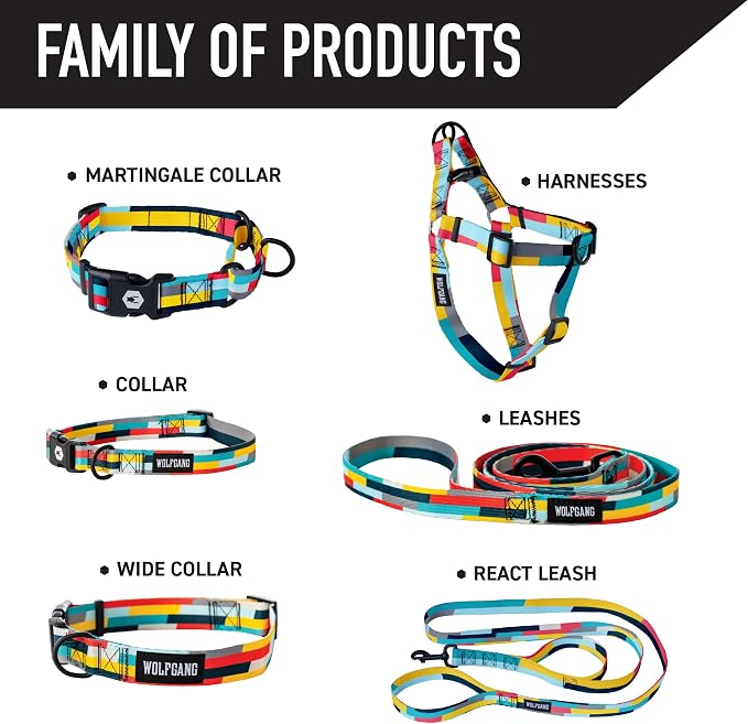 Wolfgang Heavy Duty, Adjustable Dog Collar with Quick Release Nylon Buckle for Walking & Training, Mixtape Print, Large