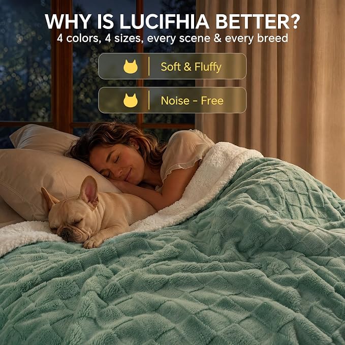 Luciphia Waterproof Dog Blanket, Leakproof Medium Pet Blanket for Couch Sofa Bed Furniture Cover Protector, Washable Soft Sherpa Fleece with 3D Jacquard, Cozy Calming Reversible, Sage Green, 57"x40"