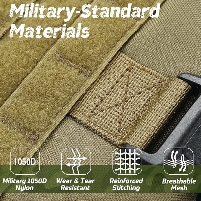 rabbitgoo Tactical Dog Harness Medium Sized, Heavy Duty Pet Harness with Handle, No-Pull Service Vest Medium Breed, Adjustable Military Dog Vest for Training Hunting Walking, Brown, M