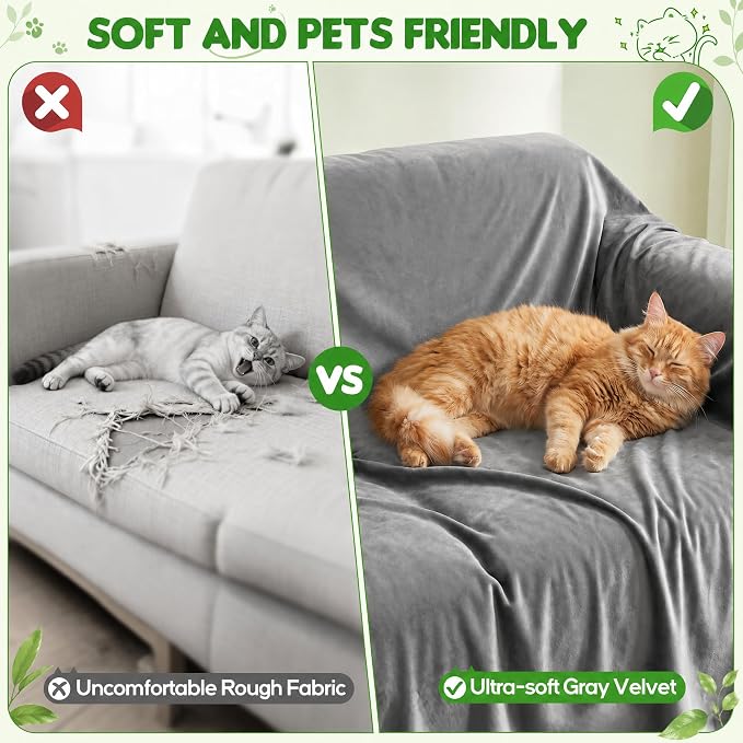 Loiion Cat Scratch Furniture Protector, 91"X71" | Ultra Soft, Waterproof, Anti-Slip, Pet-Friendly for Pets and Kids
