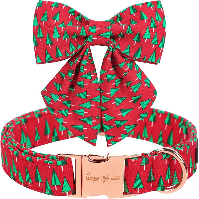 Unique style paws Christmas Dog Collar with Tie Best Winter for Small Medium Large Dogs-Christmas Tree-XS