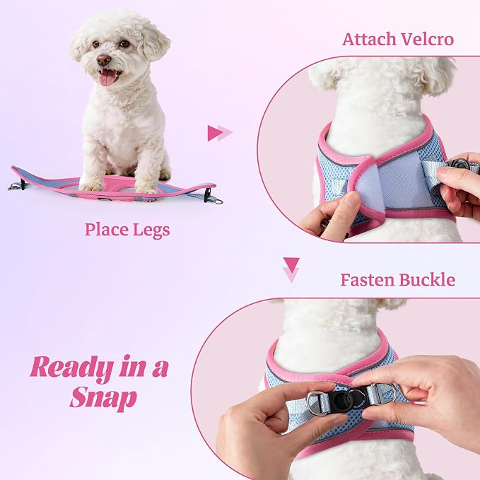 YIMEIS Dog Harness and Leash Set, No Pull Soft Mesh Pet Harness, Reflective Adjustable Puppy Vest for Small Medium Large Dogs, Cats (Pinkblue, Medium (Pack of 1))