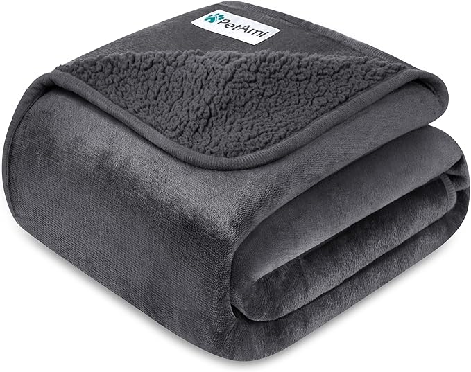PetAmi Premium Waterproof Dog Blanket for Medium Large Dogs, Reversible Sherpa & Flannel Fleece, Leakproof Pet Throw for Couch Protection, Soft Plush Furniture Protector for Cats, Washable, 40x60 Grey
