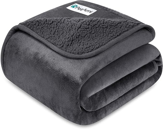 PetAmi Premium Waterproof Dog Blanket for Medium Large Dogs, Reversible Sherpa & Flannel Fleece, Leakproof Pet Throw for Couch Protection, Soft Plush Furniture Protector for Cats, Washable, 40x60 Grey