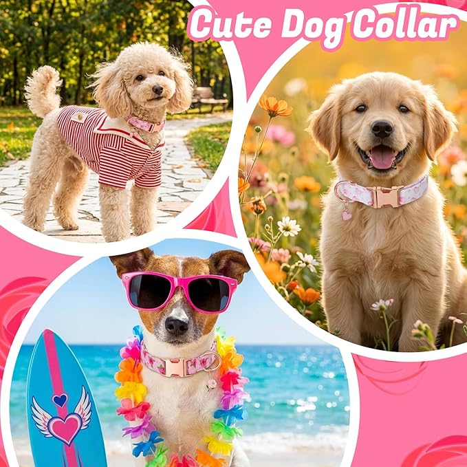 3 Pack Pink Dog Collars for Small Dogs Girl Dog Collar with Pendant for Girl Female Dogs Adjustable Puppy Collars Pet Collar