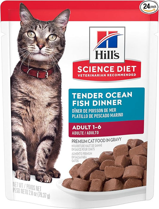 Hill's Science Diet Adult 1-6 Wet Cat Food, Ocean Fish, 2.8 oz. Pouches, 24-Pack