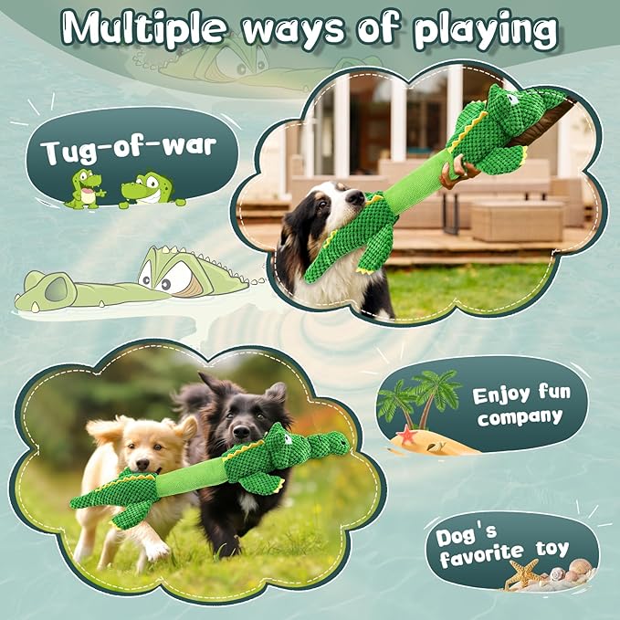WOWBALA Dog Squeaky Toys, 24-31 Inch Stretchable Crocodile Plush Toy, Interactive Tug of War Toy for Puppies, Small, Medium and Large Dogs, Crinkle Chew Toy for Indoor & Outdoor Fun