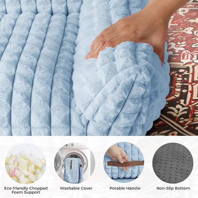 Dog Bed for Small Medium Dogs/Cats, Orthpedic Dog Beds Supportive Cat Couch with Faux Rabbit Fur and Removable Cover, Washable Pet Sofa Bed, 30 Inch, Light Blue
