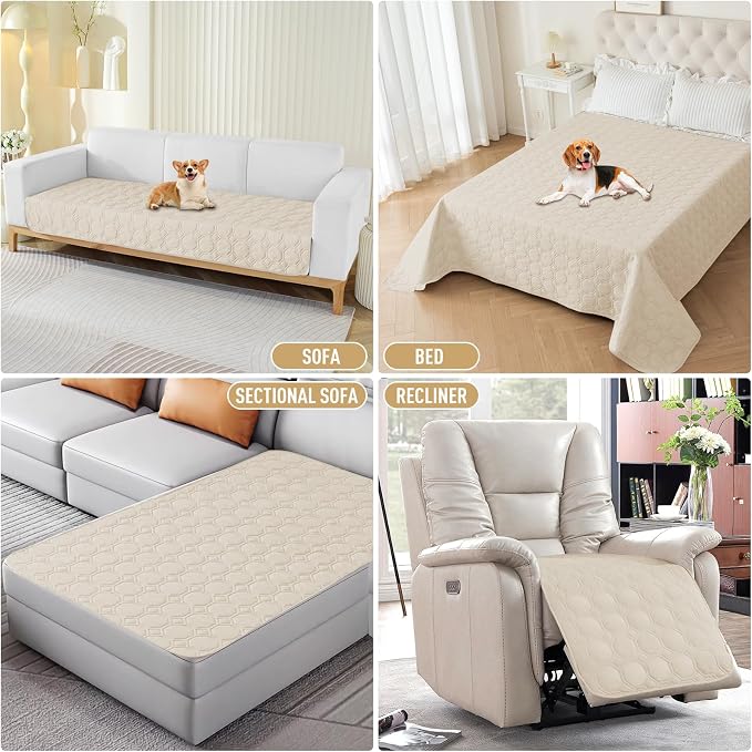 ZNSAYOTX Ultimate Cozy Blankets (68"x82") 100% Waterproof Bed Mat Blanket for Dog Pets, Couch Sofa Protector with Non-Slip Back Washable Durable, Pee Scratch Proof Easy to Clean (Beige)