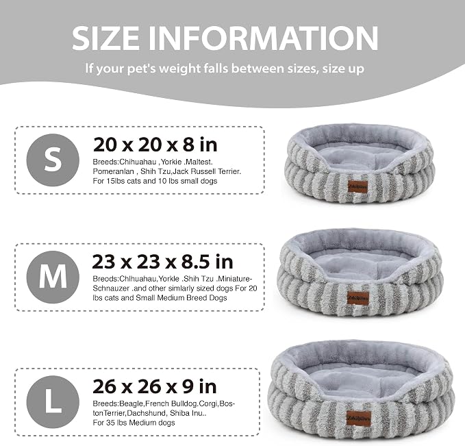 Cat Bed Kitten Bed - Washable Round Cat Beds for Indoor Cats, Soft Corduroy Fleece Pet Bed for Puppy and Kitten with Removable Double Sided Inner Cousion, 20", Grey