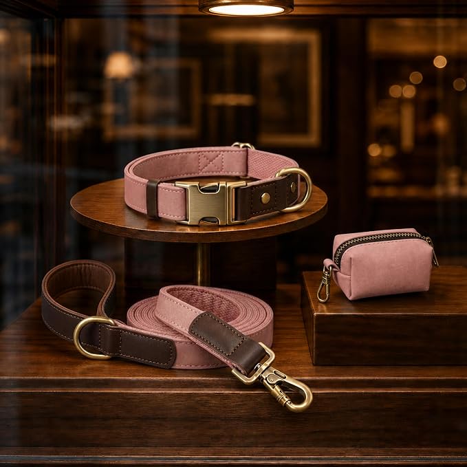 Didog Soft PU Leather Dog Collar for Large Dogs,Classic Adjustable Wide Pink Dog Collars with Quick Release Metal Buckle,Easy Clean and Comfortable with Nylon Lining,Pink,XL Neck 20-27", Width 1¼"