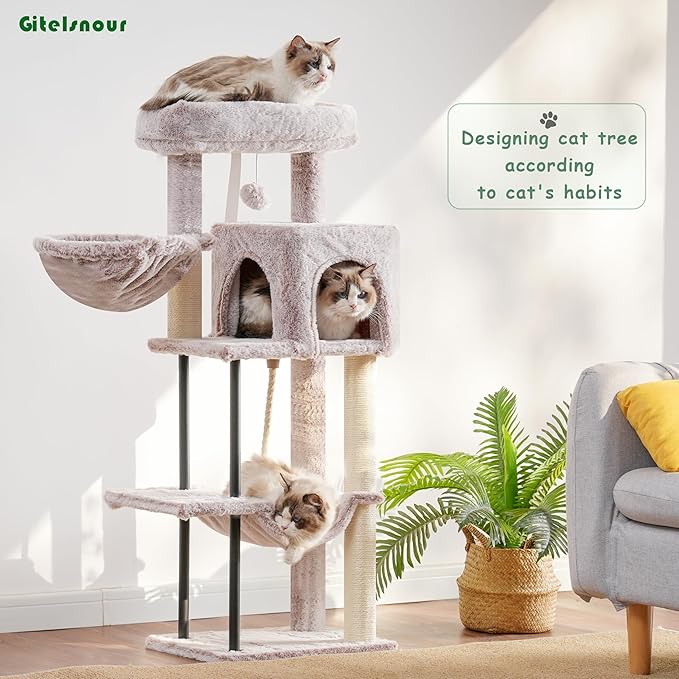 Gitelsnour Cat Tree, Cat Tower for Indoor Cats, 43.3 inch Cat Tree Tower with Sturdy Steel Tube, Cat Hammock, Cat Condo for Small Cats and Kittens, Cat Scratching Post, Muchroom GCT004SMU