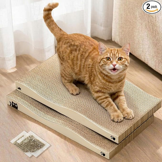 Cat Scratcher, Durable Scratch Pad, Corrugated Cardboard Scratching Board for Indoor Cats, Heavy Duty, Double-Sided Usability, Recyclable, with Catnip, 2 Pack