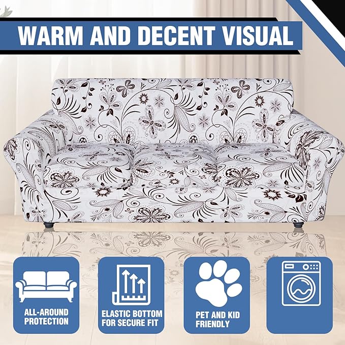 Stretch Couch Covers for 3 Separate Cushion Couch Sofa,Floral Printed Couch Sofa Cover,Washable Sofa Slipcover,Pet Friendly Furniture Protector with Elastic Bottom,Universal Fit for Home(Sofa,Cover)
