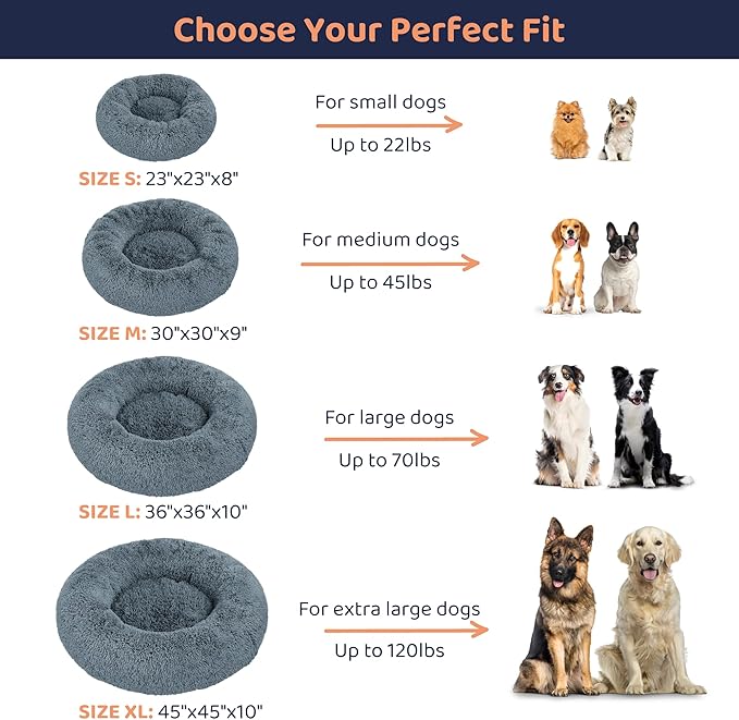 Donut Dog Bed - Premium Comfort for Anxiety Relief - Fluffy & Calming Design with Ultra-Plush Support | Cozy Round Dog Bed with Super Soft Circle Style (Dark Grey, X-Large)