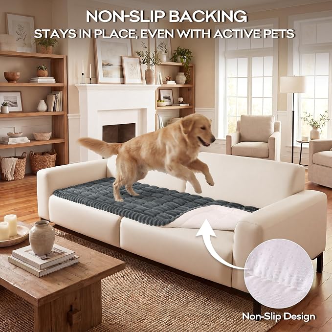 decorUhome Non-Slip Fuzzy Couch Cover for Dogs, Soft Thick Washable Pet-Friendly Protector, Sofa Slipcover for 3 Cushion Couch Sofa, Dark Grey, 27.6" x 82.7"