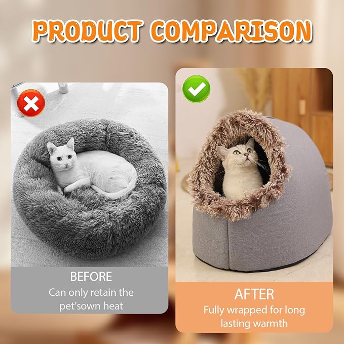 Winter Warm Pet Cave Bed, 2026 New Winter Cozy Cat Tent for Indoor, Soft Plush Cozy Indoor Nest with Non-Slip Bottom for Small Medium Dogs, Cats (Dark Gray, M, 16 * 14 * 13inches)