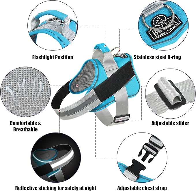 Dog Harness, No-Pull Reflective Dog Vest, Breathable Adjustable Pet Harness with Handle for Outdoor Walking - No More Pulling, Tugging or Choking (OceanicBlue, Medium (Pack of 1))