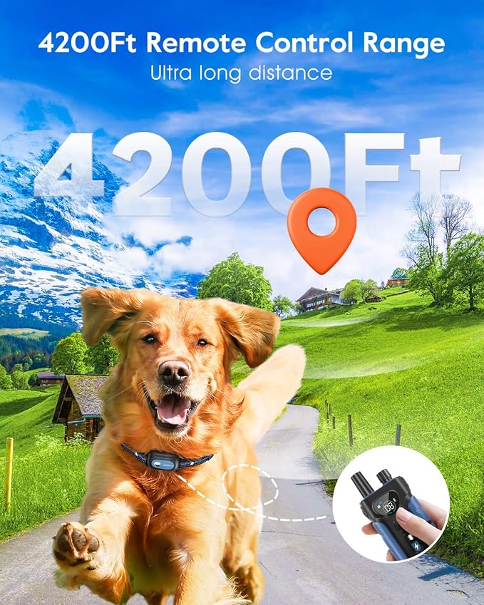 SLOPEHILL Dog Shock Collar - 4200FT Dog Training Collar with Remote,IPX8 Waterproof E-Collar with Beep,Vibration,Shock,Flash Light,No Shock Mode,Shock Collar for Small Medium Large Dog 8-140lbs,Blue