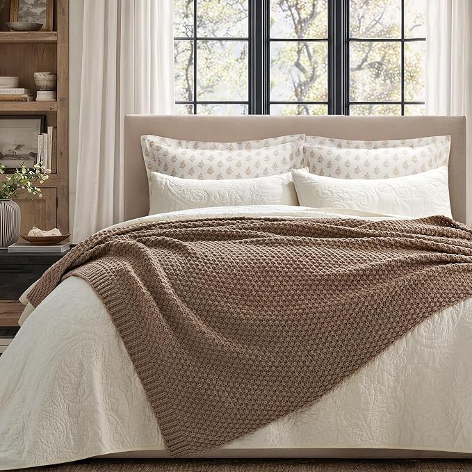 EVERGRACEHOME Chunky Chenille Knit Throw Blanket for Couch, Soft Luxurious Moss Stitch Chair Blankets for Bed, Cozy Decorative Farmhouse Knitted Throws for Sofa, Rosewood, 50" x 60"