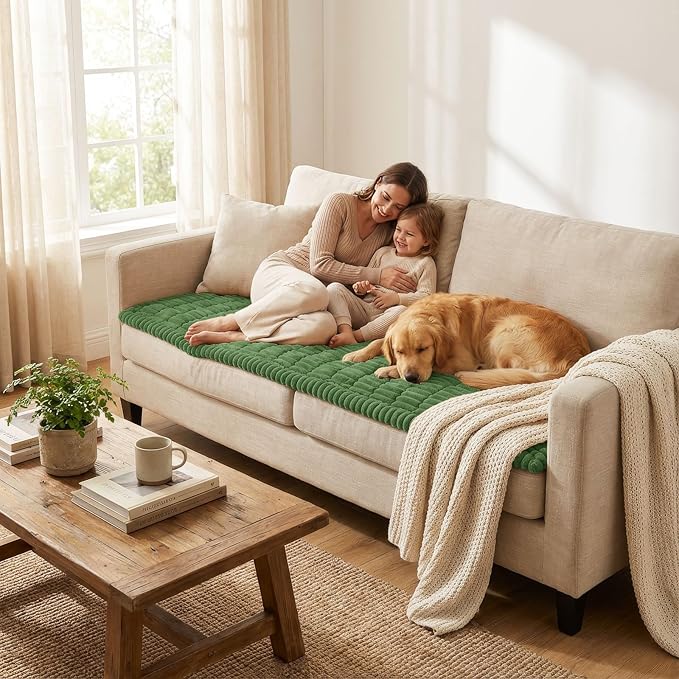 Smiry Couch Cover for Dogs, Non Slip Washable Sofa Protector for Pets, Soft Furniture Cover for Pet, Stylish Sofa Covers, Cozy Protect Against Fur, Dirt & Everyday Messes (Olive Green, 27.6" x 82.7")
