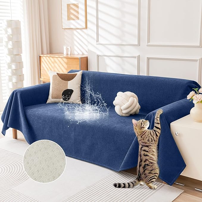 Deep Dream Cat-Scratch Resistant Couch Cover, Waterproof Sofa Cover for 3 Cushion Couch Washable, Pet Friendly Couch Protectors Anti Slip Thickened Love Seat Slipcovers for Dogs Pets,71" x 118",Blue