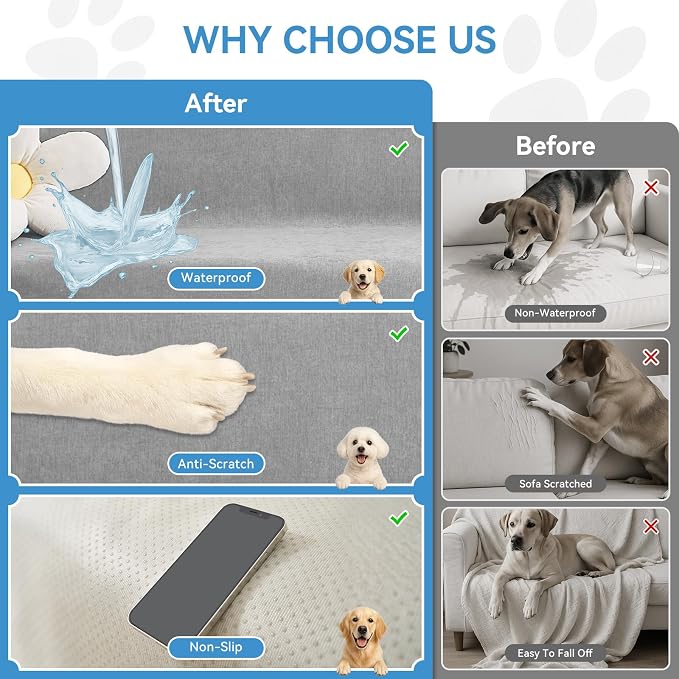 Deep Dream Sectional Couch Covers, 2 Pieces 100% Waterproof L Shaped Sofa Cover, Non Slip Couch Cover for Dogs Cats Washable, Pet Friendly Sofa Slipcovers Furniture Protector (X-Large, Light Grey)