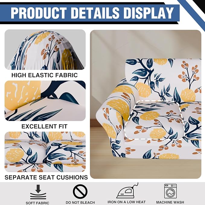 Stretch Couch Covers for 3 Separate Cushion Couch Sofa,Floral Printed Couch Sofa Cover,Washable Sofa Slipcover,Pet Friendly Furniture Protector with Elastic Bottom,Universal Fit for Home(Sofa,Cover)