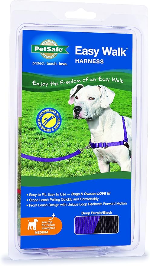 PetSafe Easy Walk No-Pull Dog Harness - Ultimate Harness to Help Stop Pulling - Pull-Free Walks - Take Control & Teach Better Leash Manners - Patented Martingale Loop Design - Deep Purple, Medium