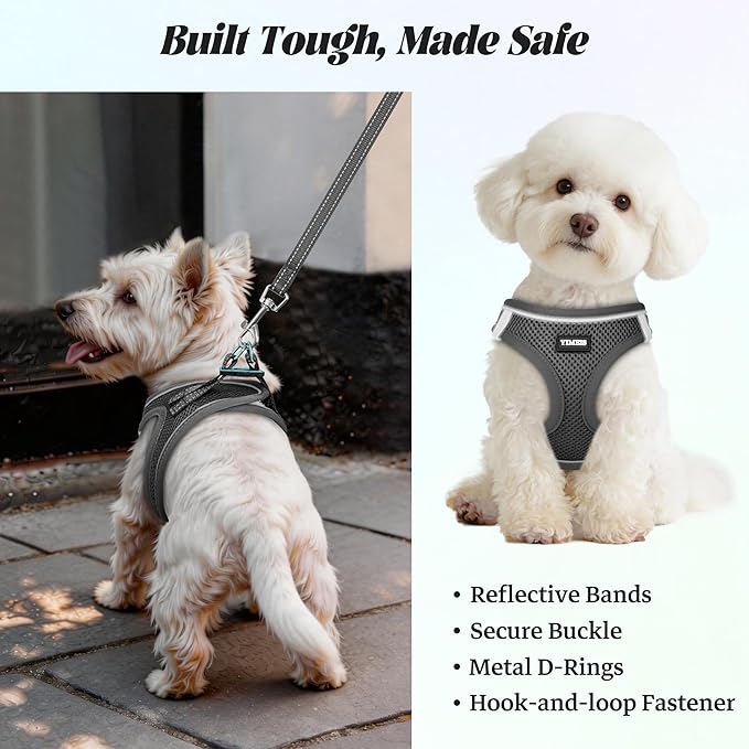 YIMEIS Dog Harness and Leash Set, No Pull Soft Mesh Pet Harness, Reflective Adjustable Puppy Vest for Small Medium Large Dogs, Cats (Gray, Medium (Pack of 1)