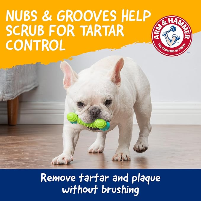 Arm & Hammer for Pets Nubbies Duality Bone Dog Dental Chew Toy Green Apple Flavor Baking Soda Infused Nubby Grooves Plaque Tartar Reduction No Stuffing 24 Pack