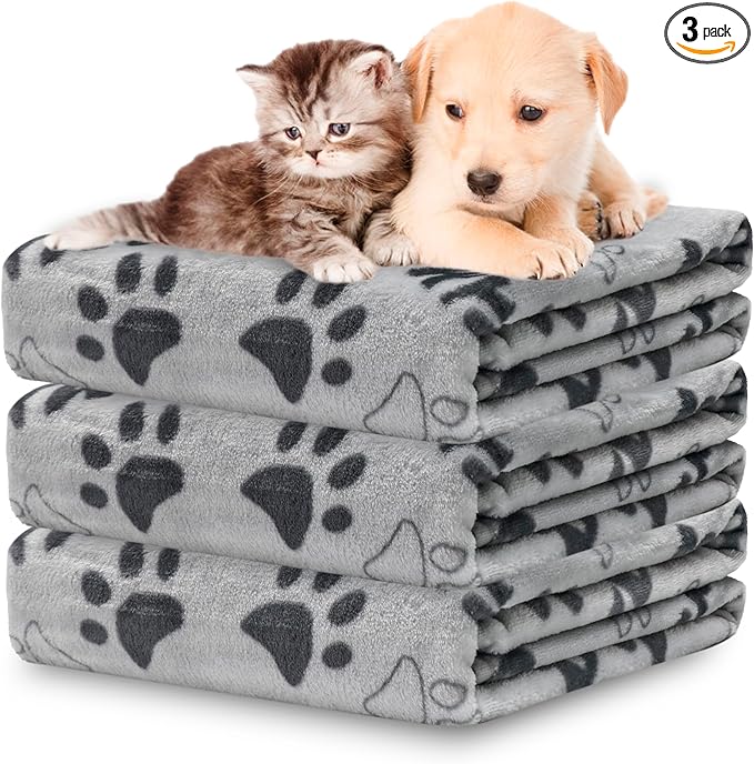 Soft Dog Blanket for Large Dogs - Fluffy Pet Blanket for Cats & Puppy, Reversible Paw Print Design Throw Blanket for Bed, Couch, or Travel - 41x31 Inch, Gray