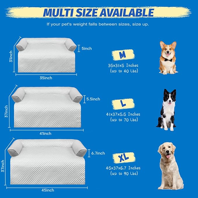 WATANIYA PET Cooling Dog Bed, Washable Cooling Mat for Large Dogs with Removable Cover, Self Cooling Couch Cover for Dog, Non-Slip Dog Couch Bed, 35x31 Inch, Grey