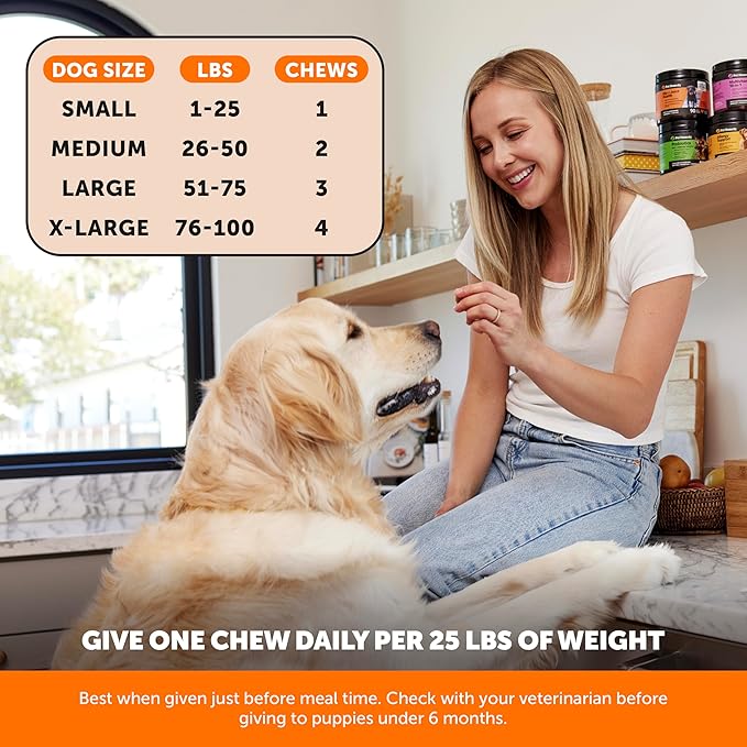 Hip + Joint Supplement for Dogs with Glucosamine Chondroitin - MSM, Turmeric & Collagen Soft Chews - Joint Function, Stiffness, and Mobility Support, May Reduce Occasional Discomfort (Chicken, 90 Ct)