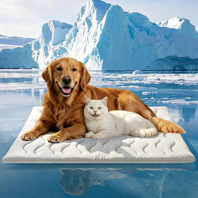 Dog Cooling Mat, Q-MAX>0.5 Reversible Kennel Mat (Cool & Warm), Dog Crate Pad Indoor & Outdoor, Portable Waterproof Washable All-Season Pet Bed Mat 36"×23"
