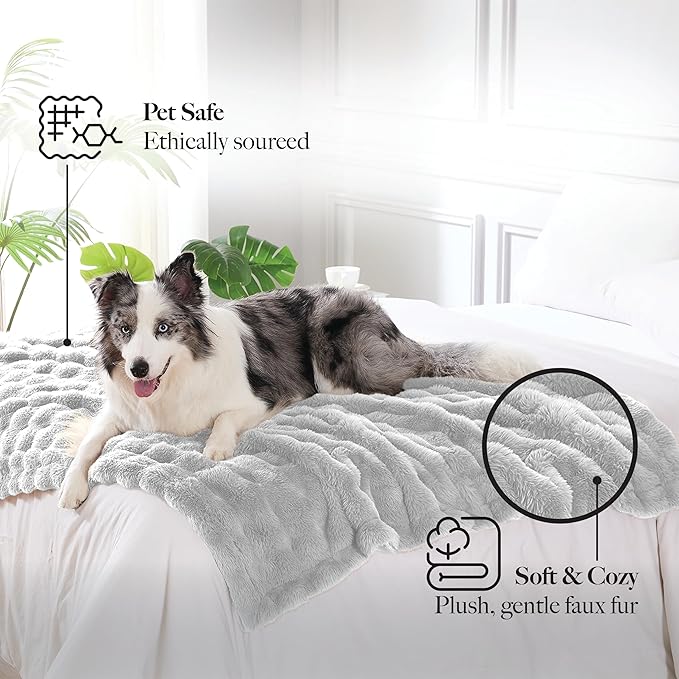 Modern Threads Water-Resistant Faux Rabbit Fur Pet Blanket for Dogs & Cats – Ultra-Soft Couch, Bed & Crate Protector, 40x50 Light Grey
