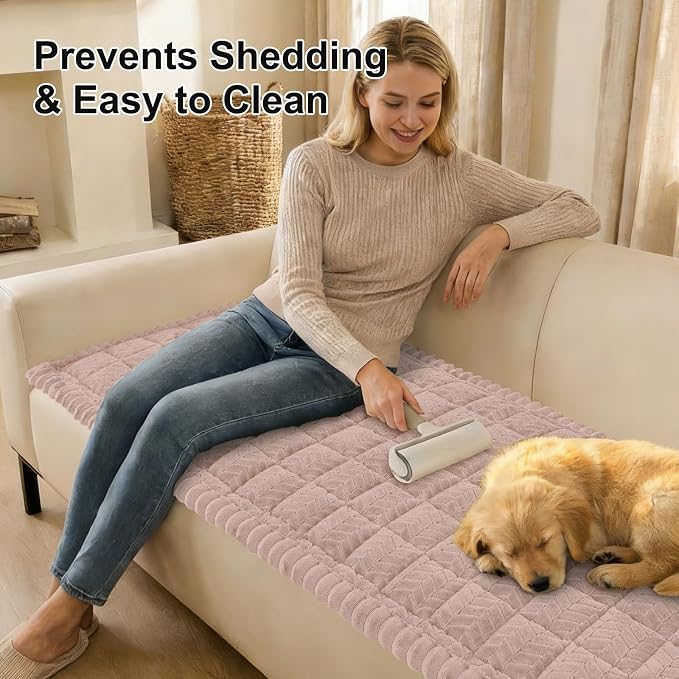 Smiry Couch Cover for Dogs, Non Slip Fuzzy Pet Sofa Covers Washable for 3 Cushion Couch, Soft Thick Furniture Protector for Cats Dogs, Against Fur, Dirt, Scratch Resistant (Dusty Pink, 43"x82.7")