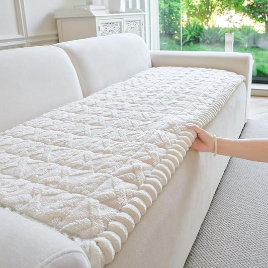Fuzzy Couch Covers for Dogs, Non Slip Thick Dog Couch Cover Protector, Plush Pet Couch Covers for Sofa Washable, Soft Sofa Cushion Slipcovers Pet Friendly(1PC, Beige White, 27.6”x59.1”)