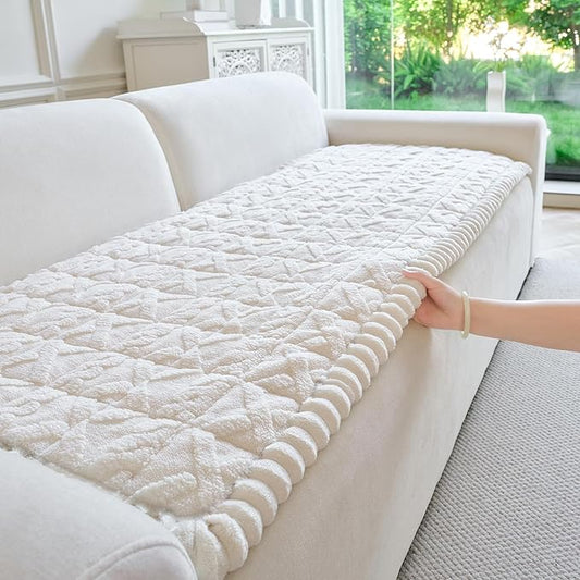 Fuzzy Couch Covers for Dogs, Non Slip Thick Dog Couch Cover Protector, Plush Pet Couch Covers for Sofa Washable, Soft Sofa Cushion Slipcovers Pet Friendly(1PC, Beige White, 27.6”x94.5”)