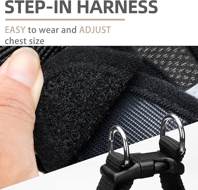PUPTECK Adjustable Dog Harness Collar and Leash Set Step in No Pull Pet Harness for Small Medium Dogs Puppy and Cats Outdoor Walking Running, Soft Mesh Padded Reflective Vest Harnesses, Solid Black S