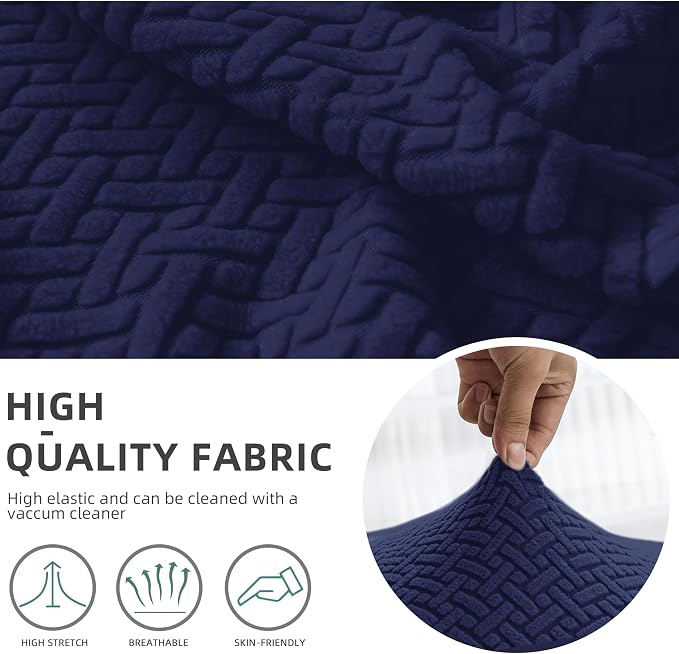 Genina Recliner Sofa Covers - Stretch Reclining Couch Covers with Stripe Jacquard - 3 Seat Cushion Slipcovers with Soft Fabric - Furniture Protector for Pet Kid (Navy Blue)