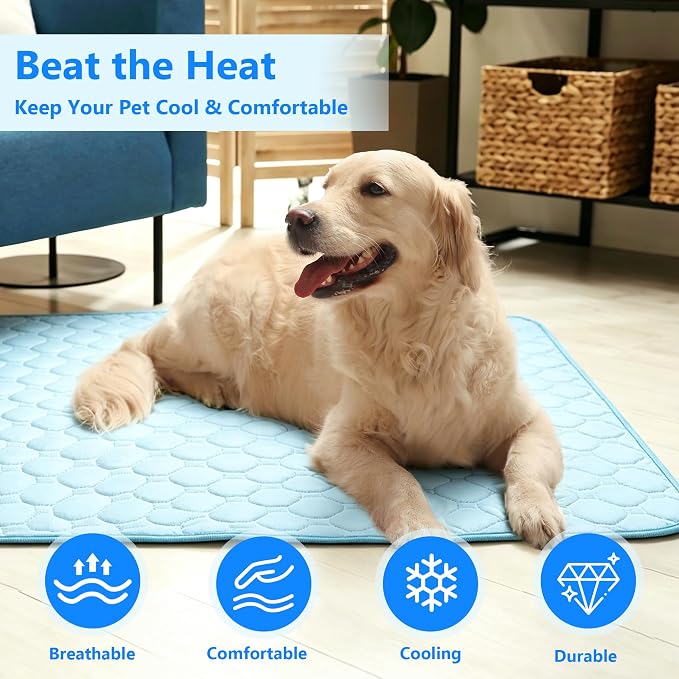 MCEAST 2 Pcs Dog Cooling Mat 39" x 27.5" Self Cooling Pad for Dogs & Cats Non-slip Cool-Chill Mats Summer Pet Blanket with Storage Bag Washable & Portable Cool Pet Pad for Floor Sofa Car Travel, Large