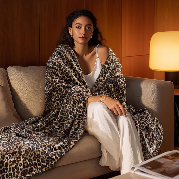 BEDELITE Fleece Blanket for Couch & Bed, Luxury Cheetah Plush Cozy Fuzzy Blanket, Leopard Print Throw 50"x 60", Dark Brown