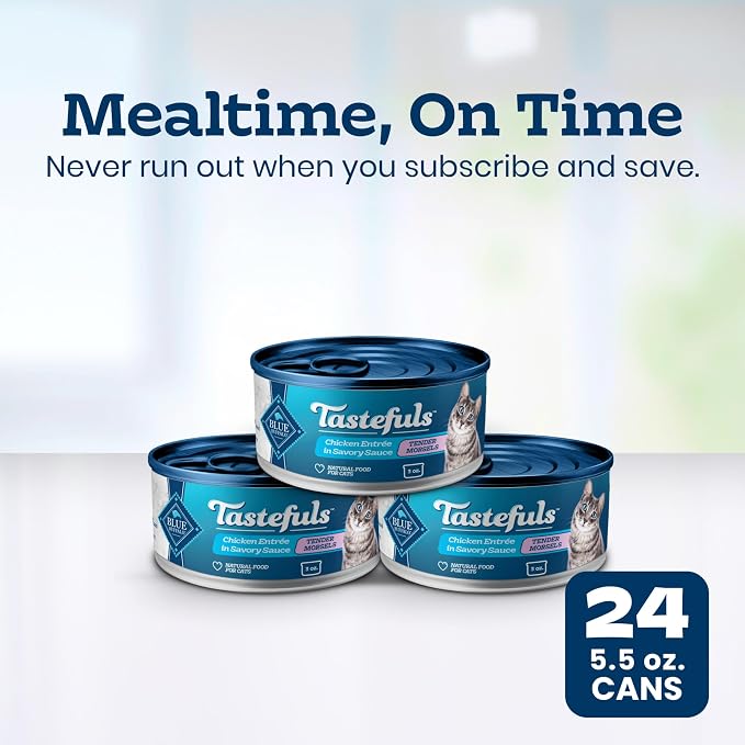 Blue Buffalo Tastefuls Natural Tender Morsels Wet Cat Food, Chicken Entrée 5.5-oz cans (Pack of 24)